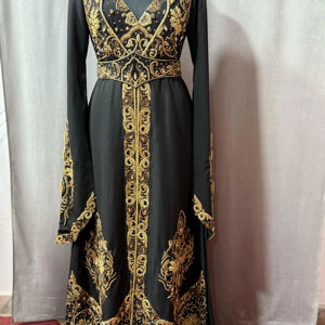 Belle élégante robe caftan perlée tissu crêpe broderie à la main pour les fêtes de mariage droite vêtements islamiques naturels - Product Image 1