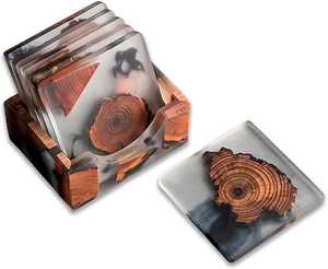 Contemporary Handmade <b>Coasters</b>, Solid Wood and Resin <b>Drink</b> <b>Coaster</b> Set, Durable Stone <b>Coasters</b> <b>for</b> Stylish Office Home Interiors - Product Image 6