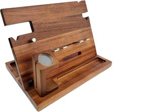 Wooden Docking Station Men Nightstand Organizer Bundle w/RFID Blocking - Charging Station Cell <b>Phone</b> <b>Stand</b> Tab - Product Image 6