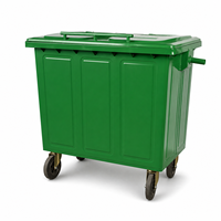 Poubelle extérieure en acier galvanisé avec couvercle et roues, conteneur à déchets métallique industriel commercial 100L