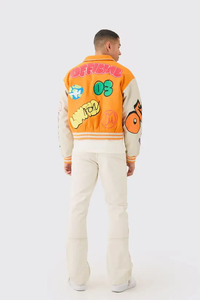 Veste universitaire unisexe tendance graffiti d'hiver, respirante, couleur unie, personnalisable, lettre sur le devant, veste universitaire, 100% laine - Product Image 3