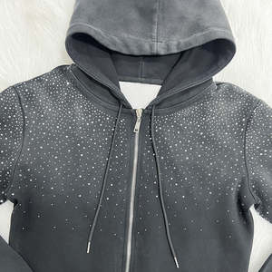 Conjunto Deportivo de Dos Piezas con Logotipo Personalizado, Informal, Transpirable, para Invierno, con Decoración de Diamantes de Imitación, Sudadera con Bolsillos con Cremallera, Traje para Correr - Product Image 2