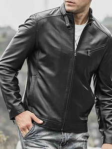Premium Men's Genuine Leather <b>Jacket</b> <b>Long</b> Sleeve Stand Collar Plus Size Front <b>Waterproof</b> Breathable Wholesale Unbeatable Price - Product Image 2