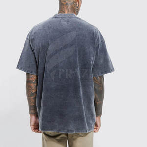 เสื้อยืดล้างกรดสำหรับผู้ชายเสื้อคอกลมแขนสั้นทรงหลวมดีไซน์ไหล่หินสีทึบออกแบบได้ตามต้องการ - Product Image 2