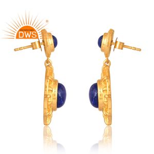 Nuevo diseño, Plata de Ley 925, pendiente de piedras preciosas de lapislázuli Natural chapado en oro de 18 quilates, joyería fina Demi para mujer, regalo para ella - Product Image 4