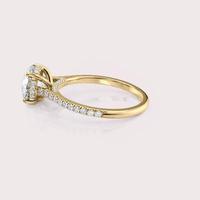Bague de fiançailles/mariage en diamant de laboratoire rond certifié IGI avec bande pavée et halo caché en or blanc/rose et or jaune 14 carats