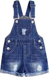 Denim High Quality <b>Short</b> <b>Dungaree</b> for <b>Women</b> Light Wash Distressed Vintage Effortless Style Bib Overall Button Printed Trendy - Product Image 5
