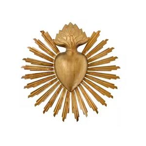 Cœur Sacré en Métal Fini Antique, Soleil Rayonnant, Ex Voto, Cœur Sacré pour Décoration Murale d'Église - Product Image 4