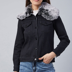 Veste en jean pour femme tricotée en coton respirant avec doublure en polyester couleur unie à la mode en gros bas quantité minimale de commande hiver - Product Image 1
