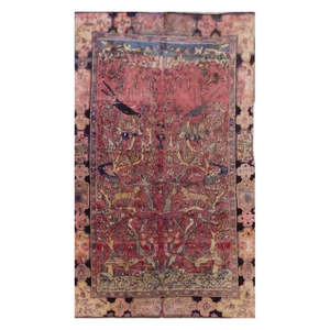 Tapis tissé à la main iranien de Téhéran en laine et coton naturels, multicolore, 6' x 3'11 Pan 0 - Product Image 1