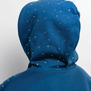 Sweat-shirts à capuche pour hommes surdimensionnés avec strass dégradés bleus, fermeture éclair, polaire épaisse, 100% coton, personnalisable, streetwear vintage, OEM - Product Image 3