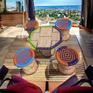 ราคาขายส่งที่กําหนดเองไม้ไผ่หลากสีการออกแบบที่ทันสมัย 4 ชุดสตูลออตโตมันพร้อมโต๊ะสําหรับร้านอาหารชุดสวน - Product Image 3