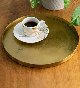 Luxury <b>Gold</b> Metal Decorative <b>Tray</b> Round With Engraved Arabic Calligraphy Design Elegant <b>Serving</b> Plate for Home Table Decor - Product Image 2