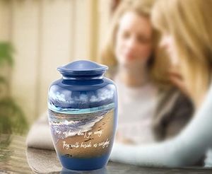 Huellas Urna de cremación para cenizas Urna de playa para adultos pintada a mano Urna de cremación de playa hecha a mano con bolsa de terciopelo - Product Image 3