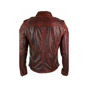 Veste en cuir véritable 100% de qualité supérieure, coupe ajustée, col montant, style vieilli, bordeaux, pour homme, vente en gros - Product Image 4