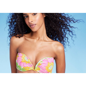 Top Bikini Bandeau da Donna Shade & Shore, Stampa Floreale Multicolore, Taglia 32B, con Filo a V e Dettagli Metallici, Decorazione a Diamante e Traforato - Product Image 2