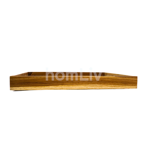 Plateau de service rectangulaire en bois de teck naturel avec poignées découpées, plateau décoratif halal pour restaurant et hôtel - Product Image 5