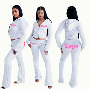 Chándal deportivo personalizado de alta calidad de 2 piezas para mujer, conjunto de entrenamiento de gimnasio con cremallera de peso pesado OEM - Product Image 4