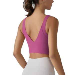 Nouveau soutien-gorge de sport pour femmes, col en V, dos nageur, doux comme un nuage, avec bonnets intégrés, haute élasticité, respirant, style fitness, yoga, trajets quotidiens - Product Image 2