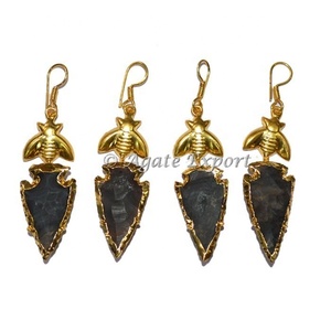 Pendientes de puntas de flecha galvanizadas de pescado, joyería de moda artesanal de piedra semipreciosa India - Product Image 2