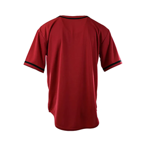 Men's Red Baseball & Softball Jersey Lightweight <b>Polyester</b> Plain Button-Up Team <b>Shirt</b> with Black Trim Customizable Blank Uniform - Product Image 2