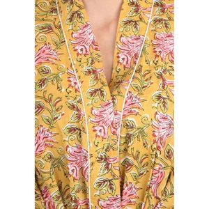 Boho Chic Cotton <b>Kimono</b> Hand-Printed Floral Motif Luxury Lightweight Summer <b>Beach</b> Vacation Robe Women's Sleepwear - Product Image 2