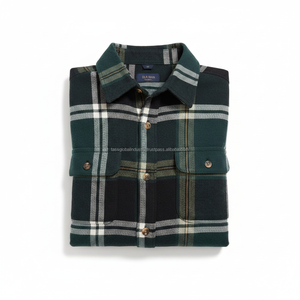 Camisa de Franela a Cuadros Verde para Hombre, Manga Larga, con Botones, Informal, de Algodón, Estilo Leñador, Cálida para Invierno, con Logotipo Personalizado OEM - Product Image 4