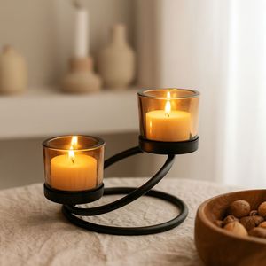 Candelabro Moderno de Metal Negro con 5 Ranuras Curvas para Velas de Té, Portavelas de Vidrio Transparente, Centro de Mesa para Bodas, Arte Decorativo - Product Image 4