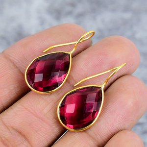Red <b>Garnet</b> 925 Sterling Silver Gold Plated Pear Gemstone <b>Earrings</b> Wire <b>Earrings</b> for Women Statement Wedding <b>Earring</b> Gift for Her - Product Image 3