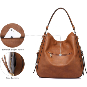 Bolso Tote de Cuero Personalizado para <span class=keywords><strong>Mujer</strong></span>, Gran Capacidad, Estilo Vintage, Bolso de Hombro, Bolsos Hobo de Cuero PU para <span class=keywords><strong>Mujer</strong></span> - Product Image 2