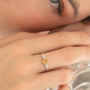 Bague de fiançailles empilable Sunny Citrine à cinq pierres, en argent sterling 925, jaune, pour femme, pierre de naissance de novembre, ambre - Product Image 2
