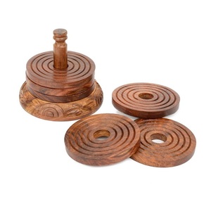 Posavasos en forma de corazón, posavasos de madera para té y café con soporte negro de hierro para uso en Hotel, boda, restaurante - Product Image 6