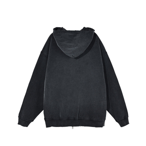 Vente en gros Sweats à capuche de haute qualité en coton éponge épais avec fermeture éclair pour hommes Acid Wash Oversized Fleece Zip Up Fit Boxy Hoodies - Product Image 2