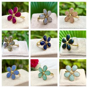 แหวนพลอยมูนสโตนกรอบสีทองรูปดอกไม้เวอร์เมลสีเงิน925วงแหวนแต่งงานแบบเรียบ - Product Image 3