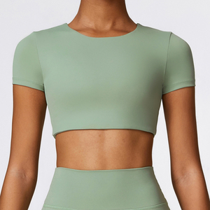 2024 ropa de Yoga para mujer personalizada transpirable de secado rápido Pilates entrenamiento Yoga Conjunto personalizado 2 piezas deportes recortada camisa Fitness conjunto - Product Image 3