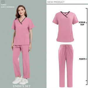 Color sólido Transpirable Enfermería Scrubs Elasticidad Clínica de mascotas Enfermera Ropa DE TRABAJO Ropa fina de LICRA alta-Tallas suaves XL y 3XL - Product Image 6