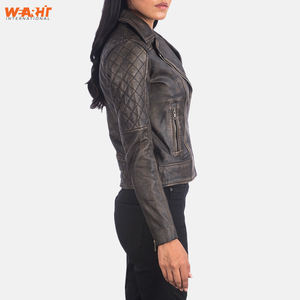 Veste de motard en cuir véritable vintage pour femmes Veste de moto élégante matelassée à coupe ajustée Fermeture à glissière Look classique Durable Fashion Plain Dyed - Product Image 5