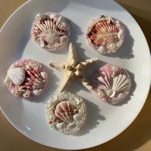 Cute Handmade Sea <b>Shell</b> Hand <b>Mirror</b> Portable Pearl Decor Cosmetic <b>Mirror</b> For Girls And Women - Product Image 2