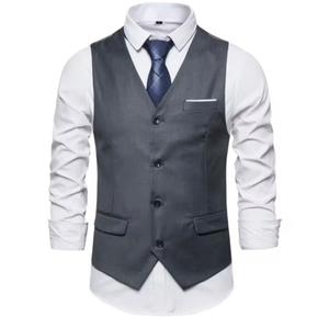 เสื้อกั๊กผ้าโพลีเอสเตอร์จับจีบสำหรับผู้ชายสูท3ชิ้นกระดุมแถวเดียวคอวีสีล้วนสำหรับผู้ชายมีไซส์พิเศษ - Product Image 2