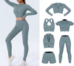 Wholesale 2025 New Girl Fitness Yoga Wear 6PCS <b>Seamless</b> Ribbed Scrunch Booty Lifting Workout Women Yoga Gym <b>Leggings</b> <b>Sets</b> - Product Image 2