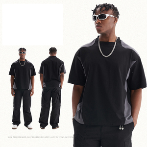 Camiseta de retazos de Color estilo Hip Hop, camiseta suelta de alta calidad, Camiseta de algodón pesado para hombres de 260gsm - Product Image 3