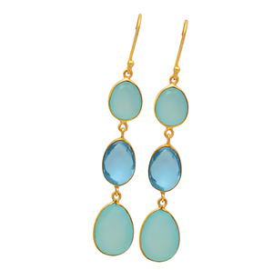 Pendiente chapado en oro de Plata de Ley 925 ovalado Aqua Calcedonia azul Calcedonia piedra preciosa oreja alambre pendientes colgantes joyería para mujer - Product Image 5