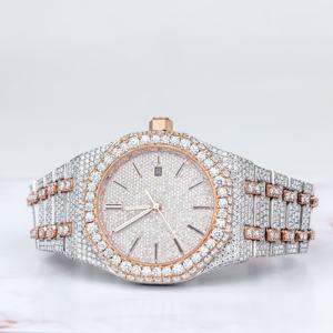 Luxury Quartz Men's Women's <b>Iced</b> Moissanite <b>Watch</b> VVS Analog 20m Water Resistant Stainless Steel 5mm Case Thickness - Product Image 1