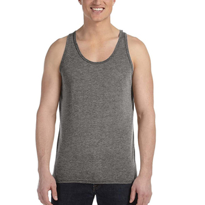 Heather Gray Gym Custom logo <b>Vest</b> Tank-top <b>Stringer</b> tank Tops Blank 100% Cotton Ringer tank Tops - Product Image 2