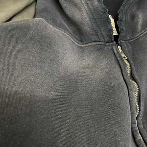 Alta calidad 100% algodón francés Terry Zip Hoodie venta al por mayor personalizado de los hombres de peso pesado lavado Vintage desgastado ácido lavado otoño - Product Image 5