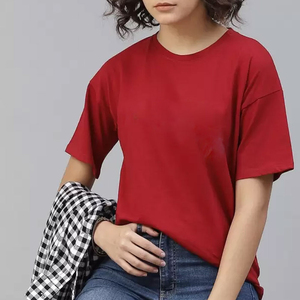 Camiseta de Mujer Extra Grande 100% Algodón al por Mayor, Venta Caliente, Logotipo Personalizado, Diseño a Cuadros, Cierre de Cremallera, Tejido de Punto Cómodo, Estampado Sólido - Product Image 2