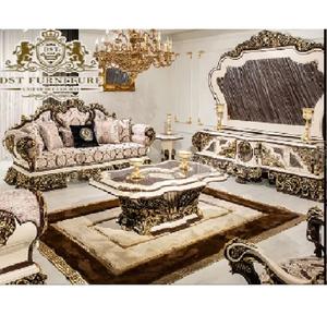 Juego de sofá de madera de teca tallada a mano, muebles de salón hechos a mano de lujo en línea, juego de sofá de madera de teca real - Product Image 1