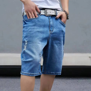 Light Blue <b>Slim</b> Men's Shorts Medium Long Wide Leg Fashion Young Trend Breathable Summer <b>Jeans</b> with OEM Service - Product Image 3