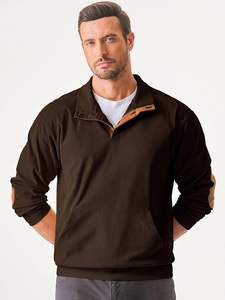 Sweat-shirt décontracté à manches longues et col montant en velours côtelé avec boutons pour hommes pulls à capuche et sweatshirts avec poches - Product Image 6