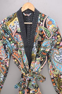 Paisley Print Cotton <b>Kantha</b> Unisex Long Quilted Bohemian <b>Jacket</b> - Product Image 4